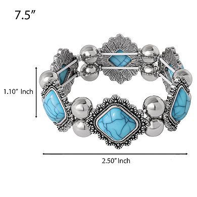 JS Jessica Simpson Turquoise and Silver Stretch Bracelet with Western Motif