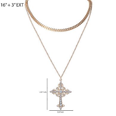 JS Jessica Simpson Gold-Tone Rhinestone Cross and Curb Chain Necklace Set