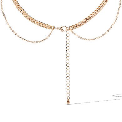 JS Jessica Simpson Gold-Tone Rhinestone Cross and Curb Chain Necklace Set