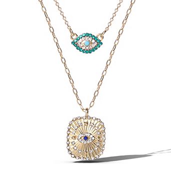 JS Jessica Simpson Gold-Tone Layered Evil Eye Pendant Necklace Set
