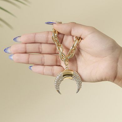 JS Jessica Simpson Gold Tone Crystal Horn Pendant Necklace