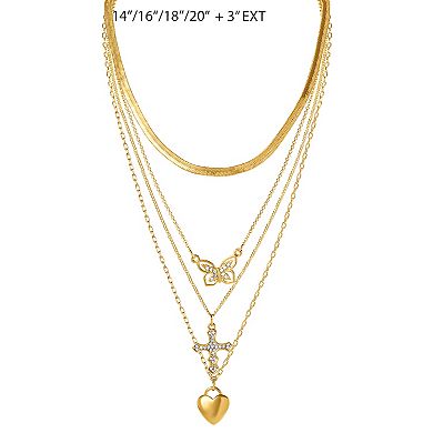 JS Jessica Simpson Layered Butterfly, Cross & Heart Pendant Necklace Set