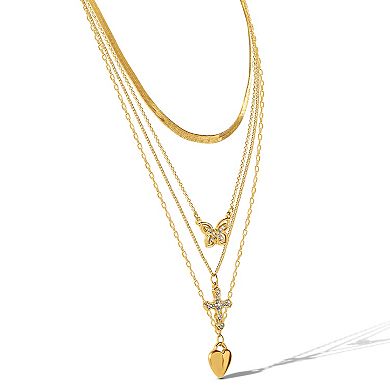 JS Jessica Simpson Layered Butterfly, Cross & Heart Pendant Necklace Set