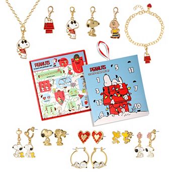 Peanuts Holiday Charm Advent Jewelry Gift Set with Snoopy and Friends: Necklace, Earring, Charms