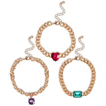 JS Jessica Simpson 3 pc Chunky Gemstone Chain Bracelet Set