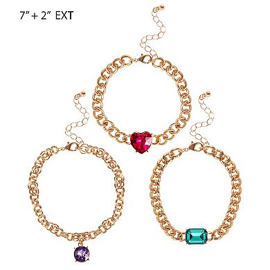 JS Jessica Simpson 3-Piece Chunky Gemstone Chain Bracelet Set