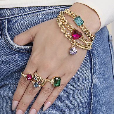 JS Jessica Simpson 3-Piece Chunky Gemstone Chain Bracelet Set