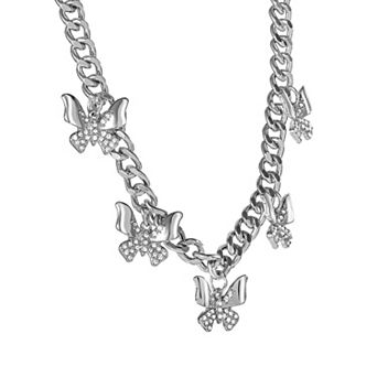 JS Jessica Simpson Silver-Tone Butterfly Charm Curb Chain Necklace