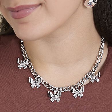 JS Jessica Simpson Silver-Tone Butterfly Charm Curb Chain Necklace