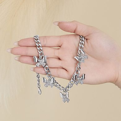 JS Jessica Simpson Silver-Tone Butterfly Charm Curb Chain Necklace