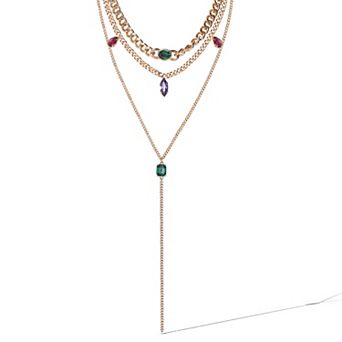 JS Jessica Simpson Gold-Tone Gemstone Accent Layered Necklace