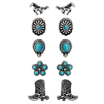 JS Jessica Simpson Turquoise Western Stud Earring Set - 5 Pairs