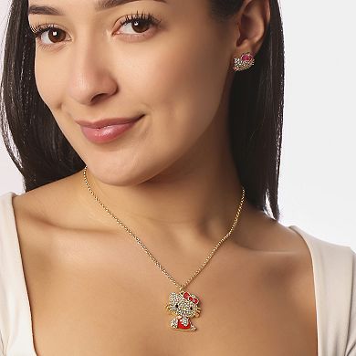 Hello Kitty Red Enamel Crystal Pendant Necklace Officially Licensed Gold Tone - Red