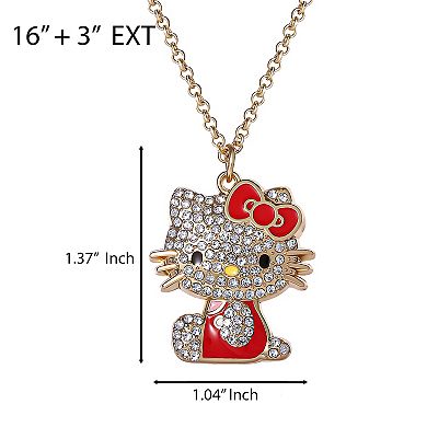 Hello Kitty Red Enamel Crystal Pendant Necklace Officially Licensed Gold Tone - Red