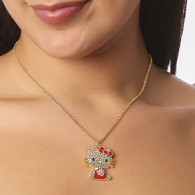 Hello Kitty Red Enamel Crystal Pendant Necklace Officially Licensed Gold Tone - Red