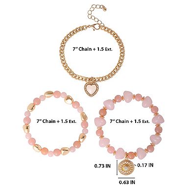 JS Jessica Simpson Set of 3 Pink and Gold-Tone Beaded Stretch Bracelets