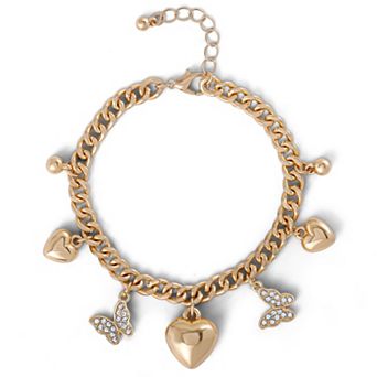 JS Jessica Simpson Heart & Butterfly Gold-Tone Bracelet