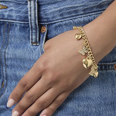 JS Jessica Simpson Heart & Butterfly Gold-Tone Bracelet