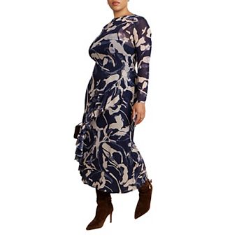 ELOQUII Women's Plus Size Asym Printed Midi Dress
