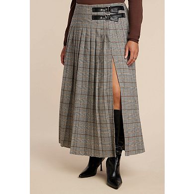 ELOQUII Women's Plus Size Maxi Pleated Skirt With Buckle Detail And Slit