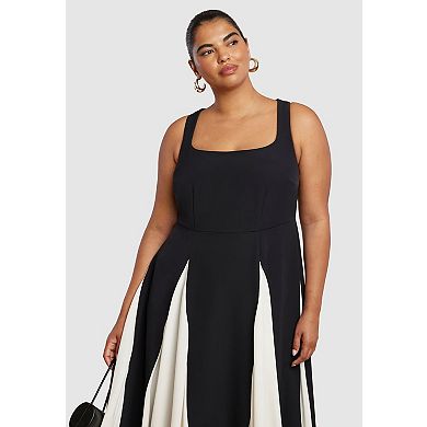 ELOQUII Women's Plus Size Black And White Godet Gown