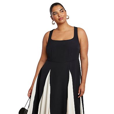 ELOQUII Women's Plus Size Black And White Godet Gown