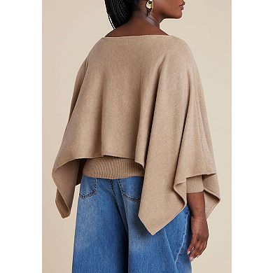 ELOQUII Women's Plus Size Layered Cape Sweater