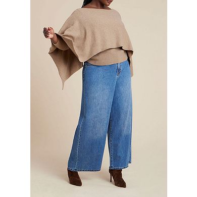 ELOQUII Women's Plus Size Layered Cape Sweater