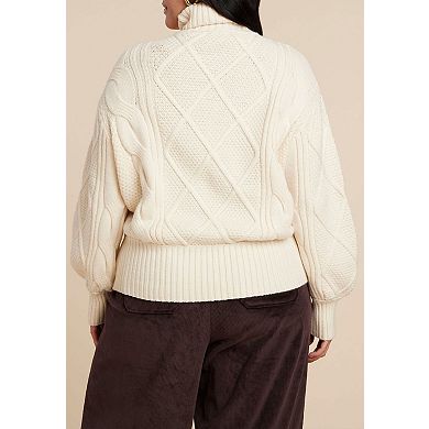 ELOQUII Women's Plus Size Cableknit Slouchy Sweater