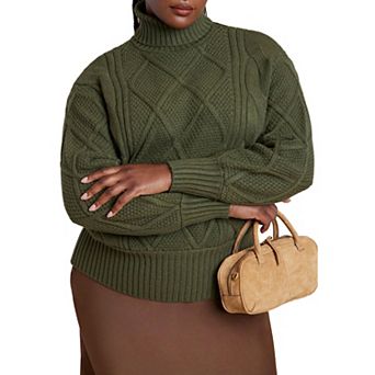 ELOQUII Women's Plus Size Cableknit Slouchy Sweater