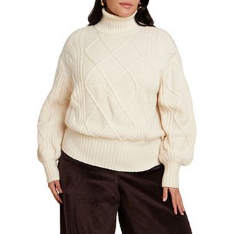 ELOQUII Women's Plus Size Cableknit Slouchy Sweater