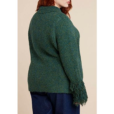 ELOQUII Women's Plus Size Fringe Cuff Knit Cardigan