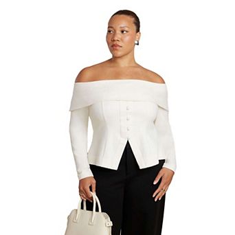 ELOQUII Women's Plus Size Fold Over Top With Front Button Detail