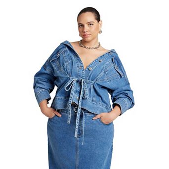 ELOQUII Women's Plus Size Denim Jacket With Cinched Waist