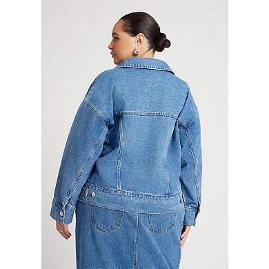 ELOQUII Women's Plus Size Denim Jacket With Cinched Waist