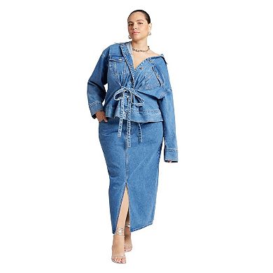 ELOQUII Women's Plus Size Denim Jacket With Cinched Waist