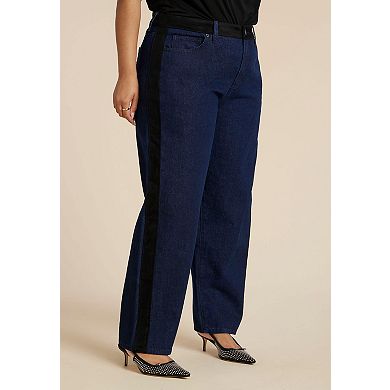 ELOQUII Women's Plus Size Faux Suede Side Stripe Straight Leg Jean
