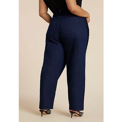 ELOQUII Women's Plus Size Faux Suede Side Stripe Straight Leg Jean