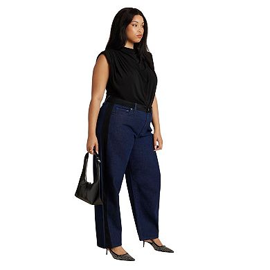 ELOQUII Women's Plus Size Faux Suede Side Stripe Straight Leg Jean