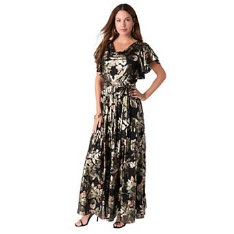 Roaman's Women's Plus Size Foil Print Mesh Dress