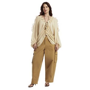June & Vie Women's Plus Size Barrel Leg Cargo Pant