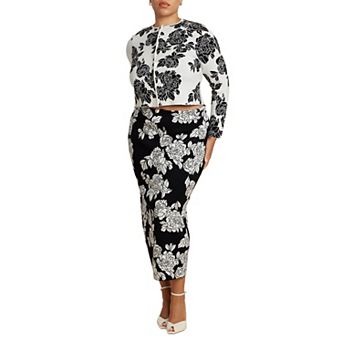 ELOQUII Women's Plus Size Floral Intarsia Sweater Skirt