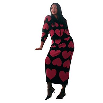 ELOQUII Women's Plus Size Floral Intarsia Sweater Skirt