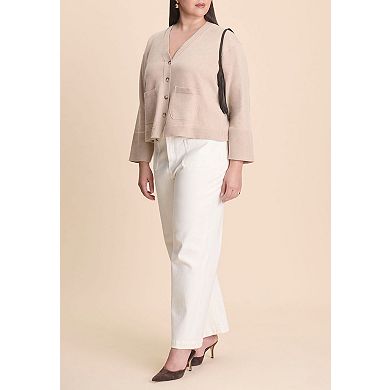 ELOQUII Women's Plus Size Wide Sleeve Cardigan With Pockets