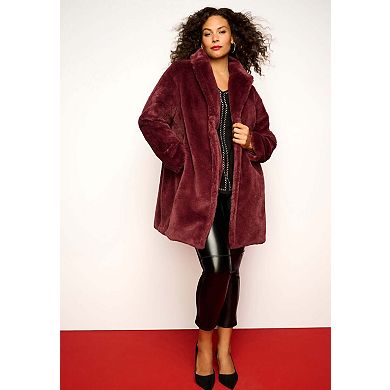 Roaman's Women's Plus Size Mid-Length Luxe Faux Fur Coat