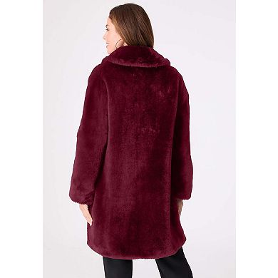 Roaman's Women's Plus Size Mid-Length Luxe Faux Fur Coat