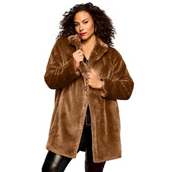 Roaman's Women's Plus Size Mid-Length Luxe Faux Fur Coat