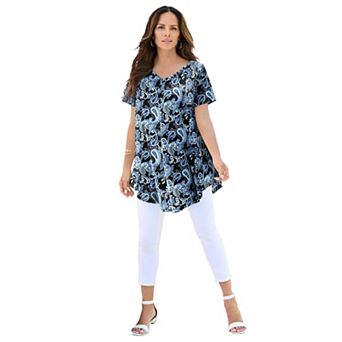 Roaman's Women's Plus Size Ultra Drape V-Neck Swing Tunic Top