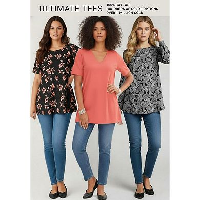 Roaman's Women's Plus Size Three-Quarter Sleeve Notch Neck Soft Knit Tunic
