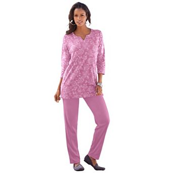 Roaman's Women's Plus Size Three-Quarter Sleeve Notch Neck Soft Knit Tunic